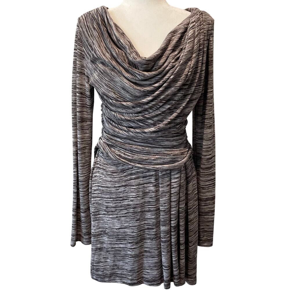 NEW Studio M Stretch Knit Dress Sz L Ruched Cowl Neck Long Sleeves Career Chic